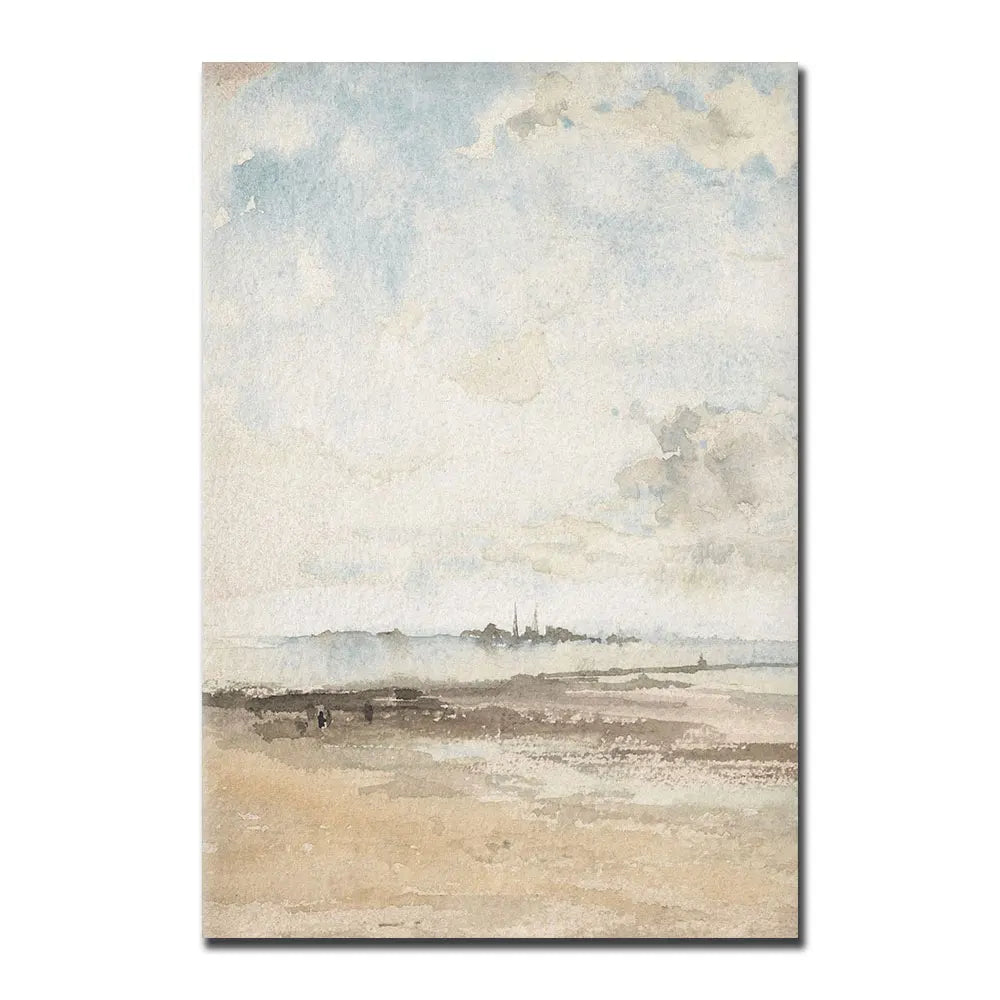Unframed Rectangle Canvas Waterproof Ink Abstract Beach Prints/Colors-Beige/White/Blue