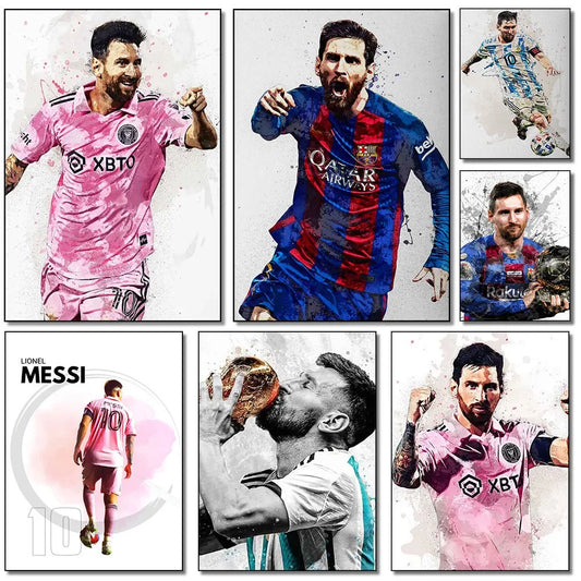 No-EN-Name-Null Unframed Canvas Saying My Ambition Is Always To Get Better-Better Quotes-Lionel Messi Abstract Men Sports Athlete Reproduction Rectangle Watercolor Posters/Colors-Black/White/Blue/Pink/Multicolor/