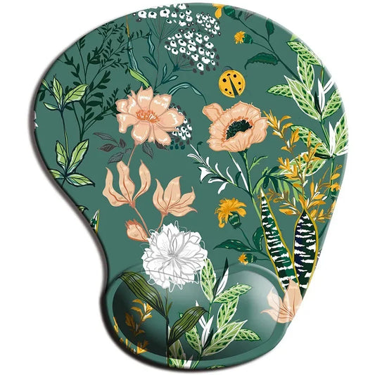 Custom Green Nature Floral Design Silica Gel Wrist Rest Support Non-Slip Rubber Base Computer Mouse Pads