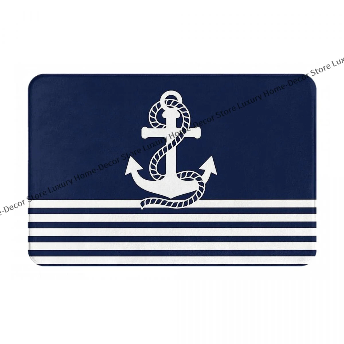No-EN-Name-Null Indoor-Outdoor Machine-Made Waterproof Non-Slip Wrinkle-Resistant Polyester Flannel Fabric Printed Nautical Rope White Striped Blue Anchors Design Rectangle Floor Doormats/Size: 40cm x 60cm  16 x 24 inches