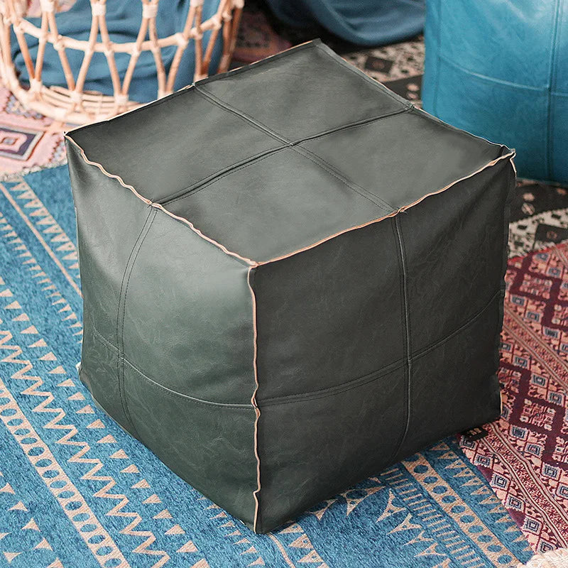 No-EN-Name-Null Modern Moroccan Square Cotton-Polyester-Feathers Fillers Synthetic Faux Leather Upholstery Removable Ottoman Pouf COVERS /Colors-Brown/Green/Gray/Blue/Geometric