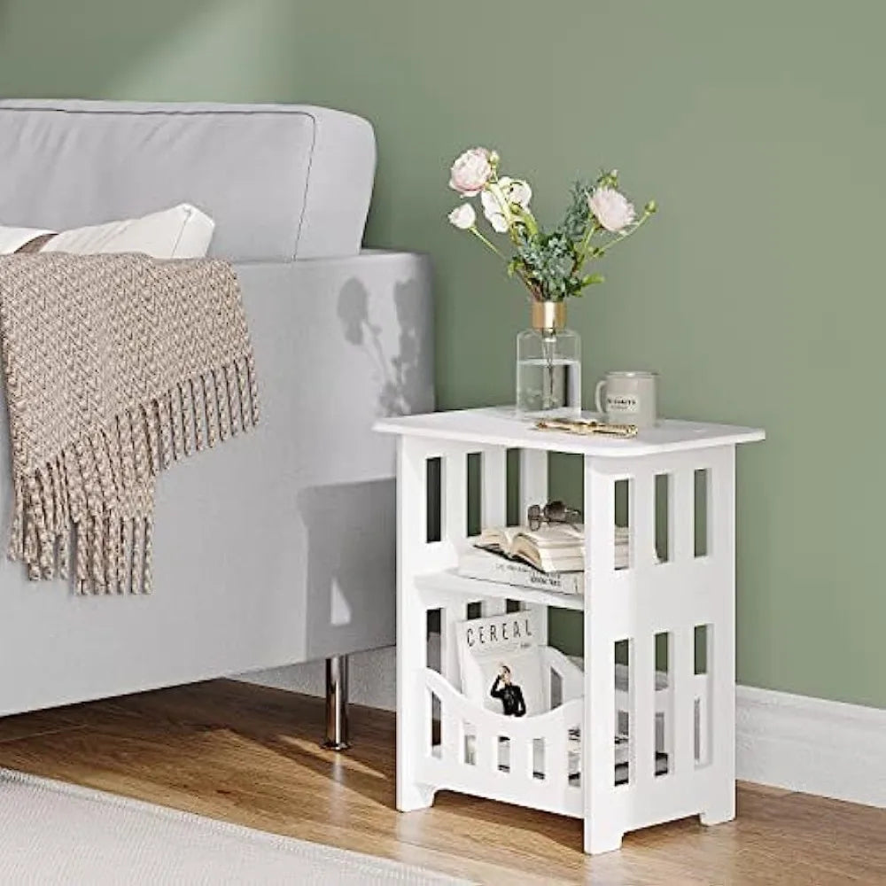 No-EN-Name-Null Modern Small 3-Tier Hallow-Out Fence-Like Design White Plastic Rectangle Lightweight Bedside Nightstands/Size: 40x32x22cm