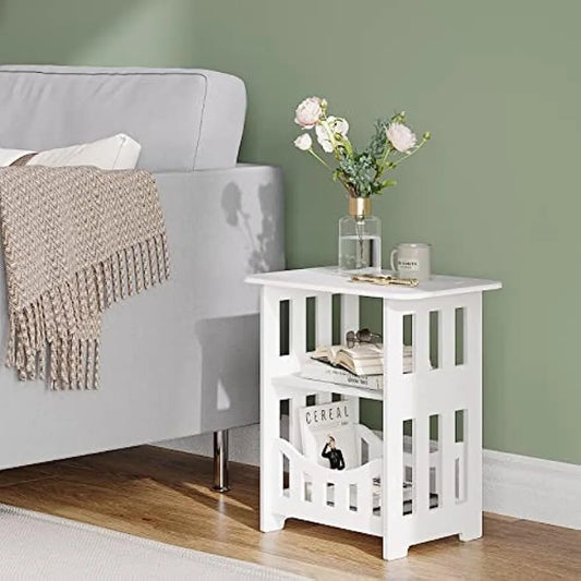 No-EN-Name-Null Modern Small 3-Tier Hallow-Out Fence-Like Design White Plastic Rectangle Lightweight Bedside Nightstands/Size: 40x32x22cm