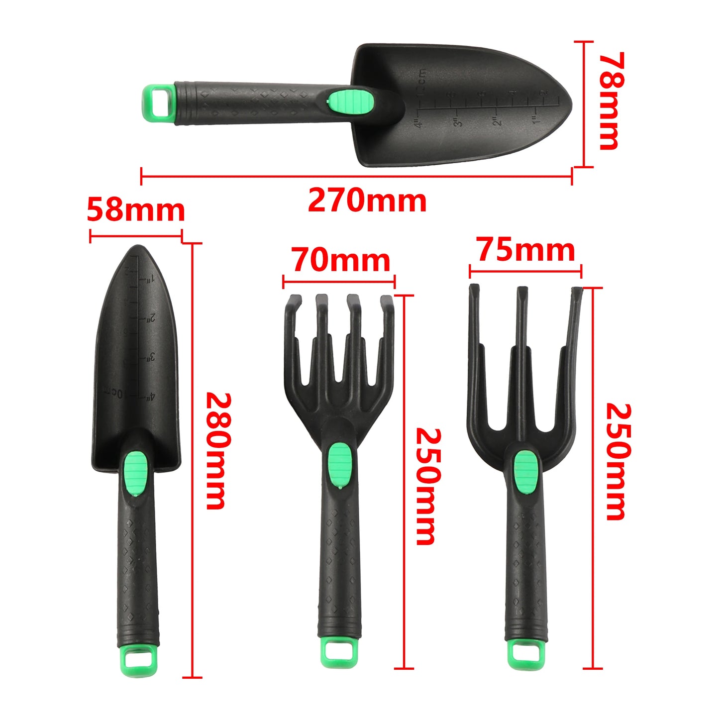 3 PCS Mini Wood-Plastic Handle Spades-Rakes-Shovels Iron Metal Parts Garden Tool Sets/Colors-Black/Orange/Blue