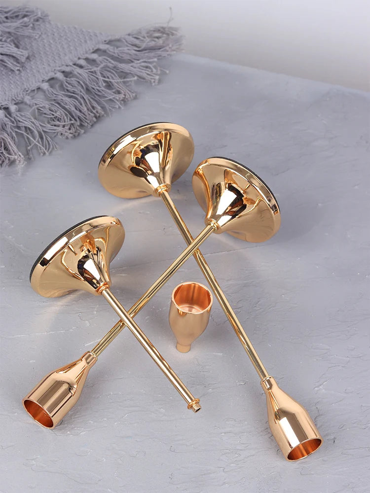 No-EN-Name-Null 3 PCS European Modern Gold Metal Round Stick Candle Holders Sets /Colors-Gold/Rose Gold/Silver/Black