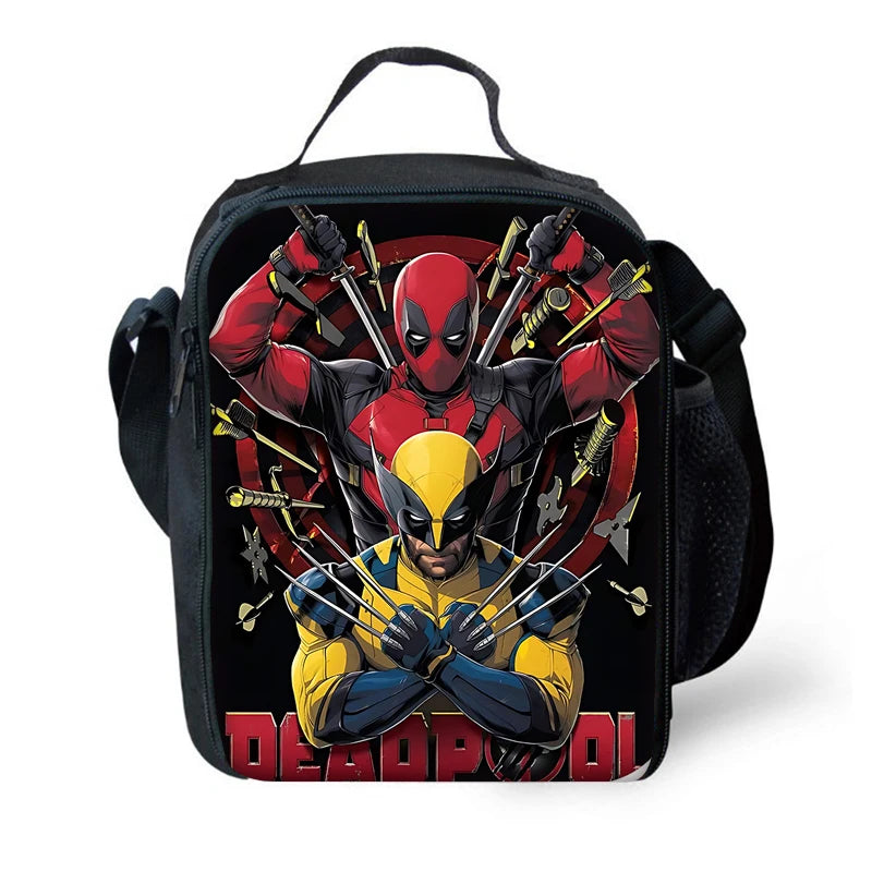 MINISO 3 PCS Waterproof Curved Back Nylon Fabric Cartoon Smiling Critters Super Hero Adjustable Straps-One Handle School Backpacks /Lunch Bags/Pencil Bag/Tablet Inserting Pocket/Water Bottle Pocket/Colors-Red/Black/Purple/Multicolor