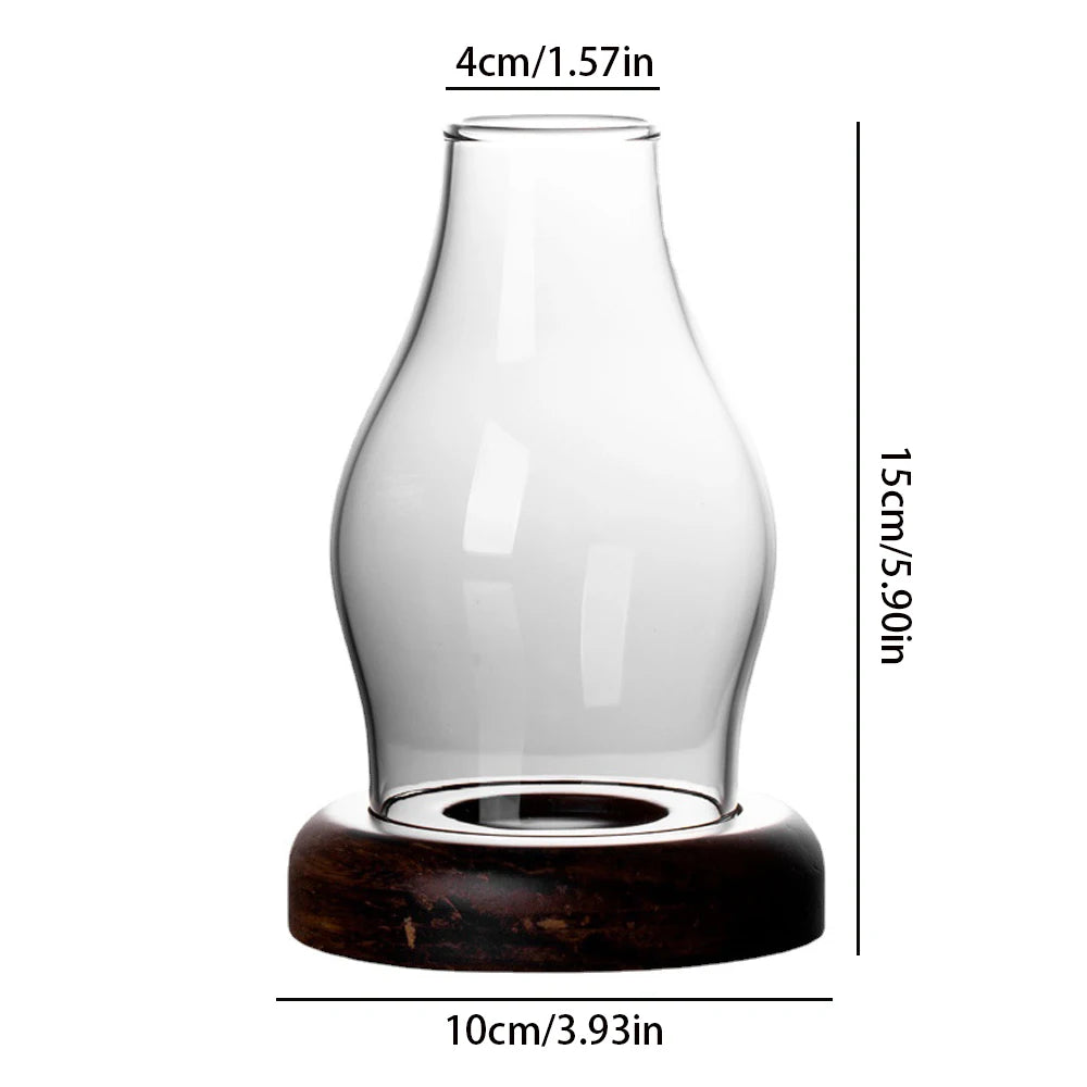 No-EN-Name-Null Classic Small Windproof Clear Glass Shade Brown Bamboo Wood Round Shaped Base Tealight Candle Holders