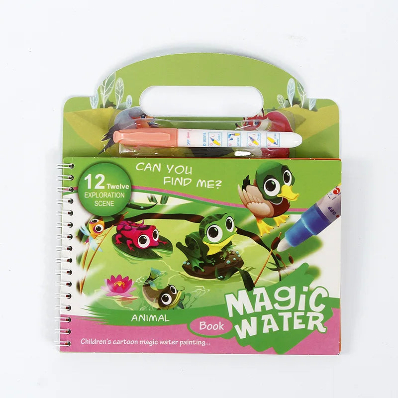 No-EN-Name-Null Babies-School-Age Kids 12 Scenes Magical Watercolor Pen Painting Multicolor Plastic-Cardboard Paper Early Educational Learning Reusable Drawing-Coloring Books-Pads /Ages: Newborn-School-Age Kids/Colors-Multicolor/Red/Green/Blue/Animal