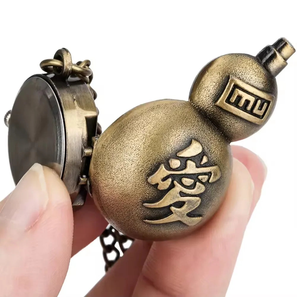 No-EN-Name-Null Teens-Adults Antique Imitation Quartz Glass Face Analog Display Bronze-Gold Cartoon Anime MU Cosplay Gift Irregular Snowman Shaped Metal Alloy Case Pendant Necklace Chain-Pocket Watches