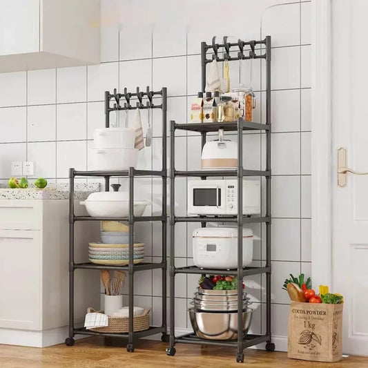 Kitchen Metal Storage Floor-Standing Rack w/ 4 Wheels/Colors-Black/White