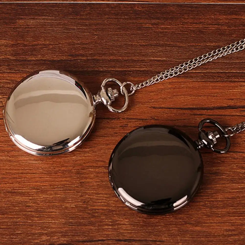 SANWOOD Adults Vintage Quartz Movement Analog Display Plastic Window Black-Silver-Gold Round Shaped Case Flip-Out Metal Chain-Pocket Watches/Colors-Black/Gold/Silver