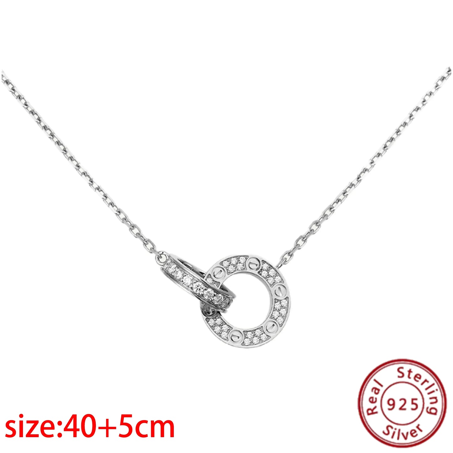 No-EN-Name-Null Adult Women Sterling Silver-Gold Plated Metal Zircon Clear White Diamond Stones Round O-Shaped Fine Imitation Chain Pendant Necklaces/Colors-Gold-Silver/Geometric/Clear/White/Rose Gold