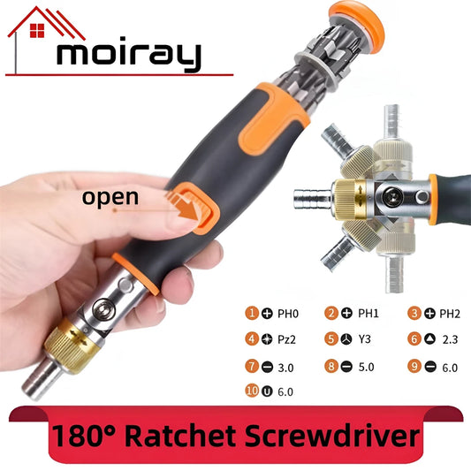 KRIOCY 10-In-1 Multifunctional Orange-Black Plastic Non-Slip Handle Double-Headed Insulated Dismountable Silver Chrome Plated Vanadium Steel Twistable Corner Multi-Angle Ratchet Magnetic Screwdrivers/Colors-Black/Gold/Silver/Orange/Multicolor