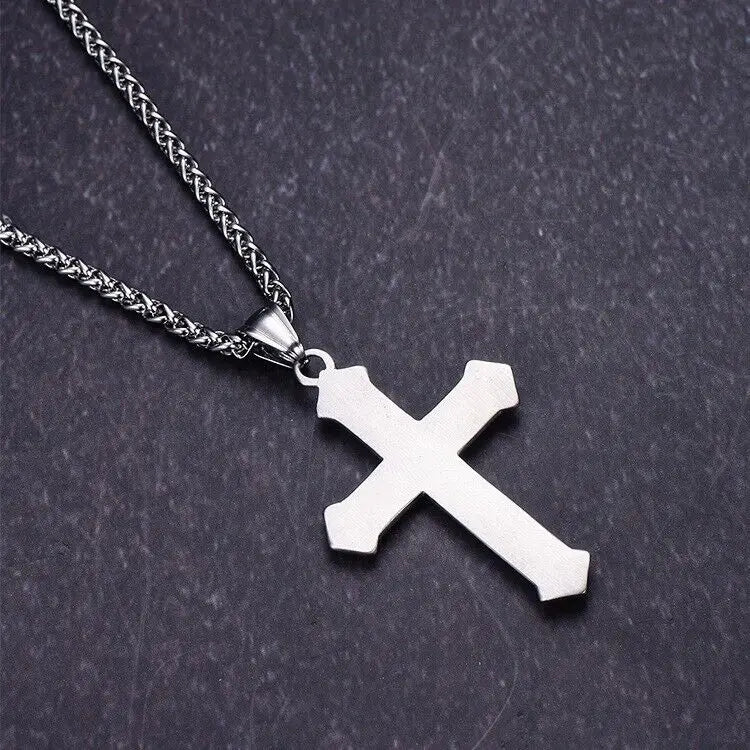 CY TRENDY Adult Men Fine Imitation Silver Stainless Steel Metal Gothic Skull Cross Pendant Box Chain Necklaces