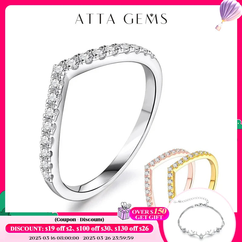 ATTAGEMS Fine Sterling Silver-18K Gold-Plated White Silver Rhodium Metal Shiny Clear White Imitation Diamond Earrings-Hand V Shaped Round Prong Wedding Band Rings/Colors-Silver/Gold/White/Clear/Multicolor
