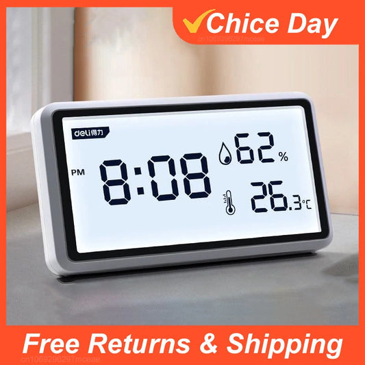 DELI Digital Large Screen Electronic Thermometer Hygrometer Weather Sensor LCD Digital Display Stand-Hang Wall Clocks/Colors-White/Black