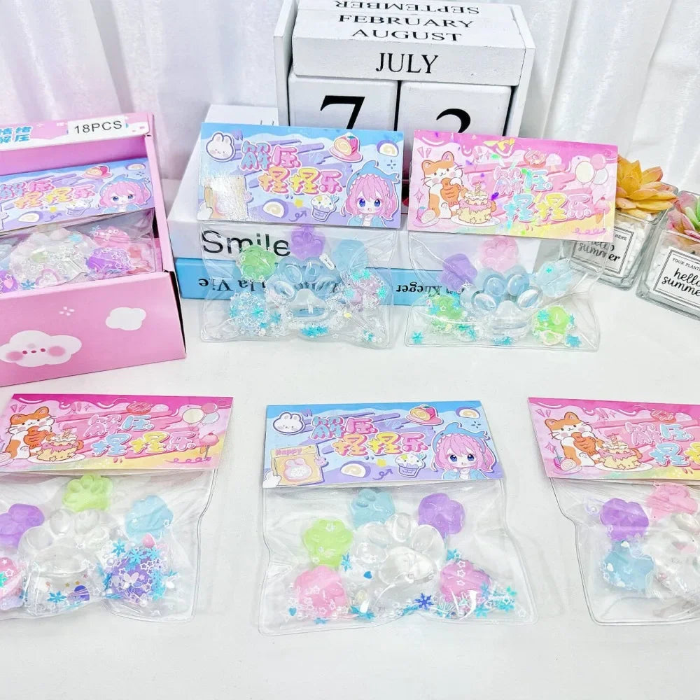 CHUTAI Teens-Adults Soft Non-Toxic Silicone Glow-In-The-Dark Clear Transparent Cartoon Anime Cat Paws Animal Squeeze Activity Toys /Ages: 13-18 Years Old Adults/ Colors-Clear/White/Green