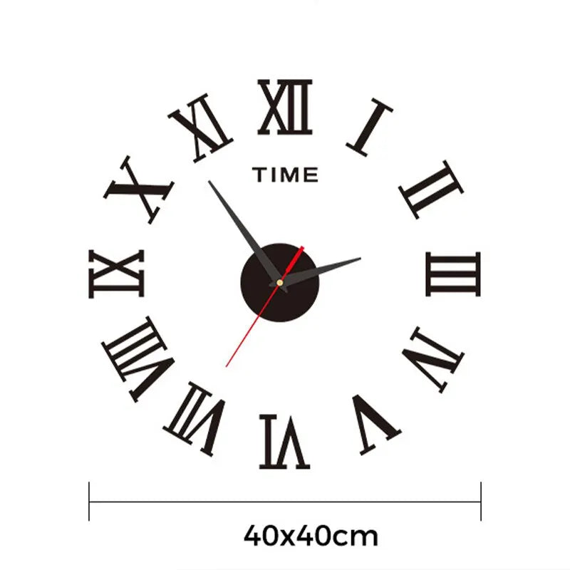 European Large Round DIY EVA Self-Adhesive Single Face Metal 3D Acrylic Mirror Digital Roman Numeral Quartz Wall Clocks/Colors-Geometric/Black/Silver/Gold