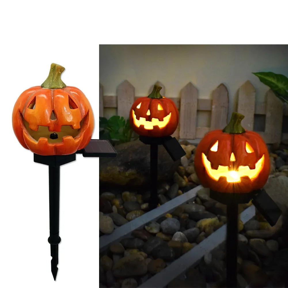 XIWANGFIRE Outdoor Waterproof Warm White LED Bulbs Small-Big Halloween White Ghost-Orange Pumpkin Black Triangle Shaped Eyes-Nose-Mouth Pumpkin Shaped Lantern Solar-Powered Landscape Pathway Lights/Colors-Orange/Black/White/Multicolor