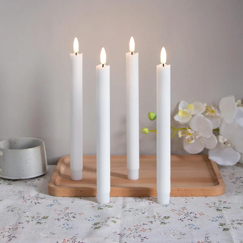 2 PCS Plastic White LED 3D Wick Flameless Electric Taper Round Cylindrical Realistic Candlestick Candles/2 AA Battery Not Included