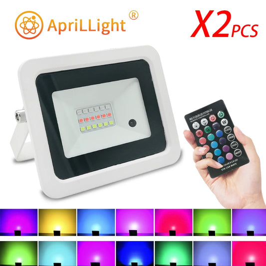 APRILLIGHT Outdoor Waterproof Remote Control Rectangle Aluminum Metal Body Black-White RGB LED Reflector Projector AC-Powered Wall-Mounted Flood-Spot Lights/Colors-White/Black/Multicolor/Watts: 20/30/50/100Watts