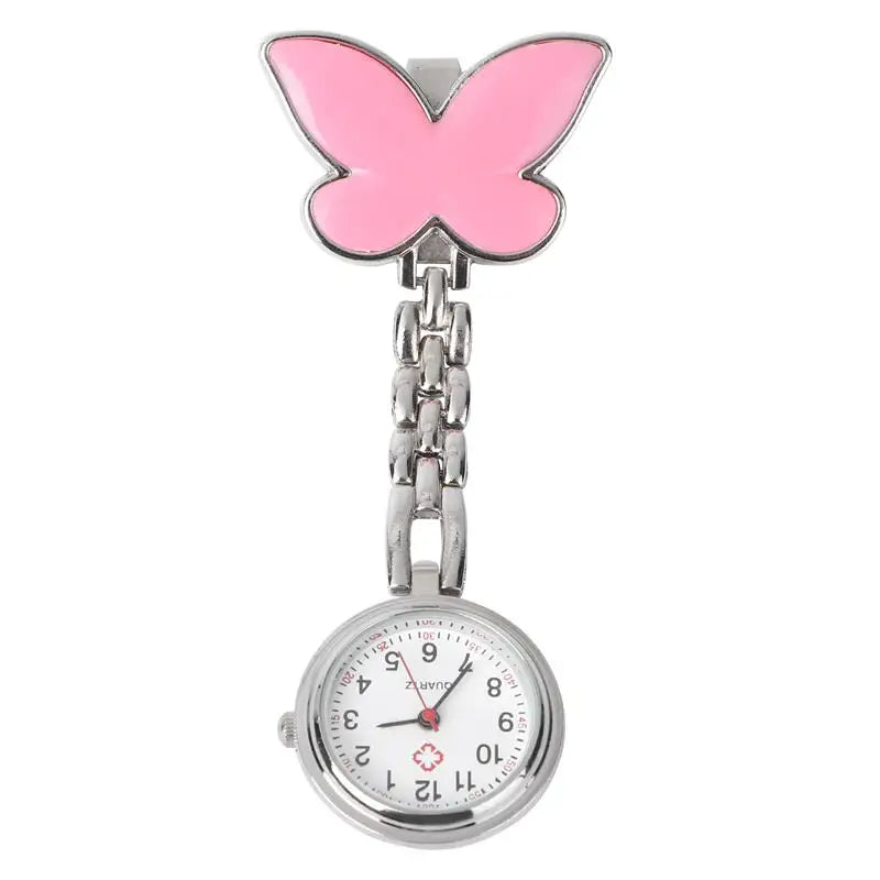 No-EN-Name-Null Adults Metal Alloy Round Shaped Digital Quartz White Face Black Numbers Butterfly-Flower Floral Styles Hanging Locked Pin-On Lapel Nurses Fob Pocket Watches