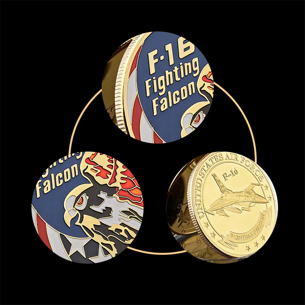 SMJY Uncirculated Mint Red-White-Blue American Gold-Silver Coins US F-16 Fighting Falcon Military USA Air Force United States-China Commemorative Coins/Colors-Silver/Gold/Multicolor/Red/White/Blue
