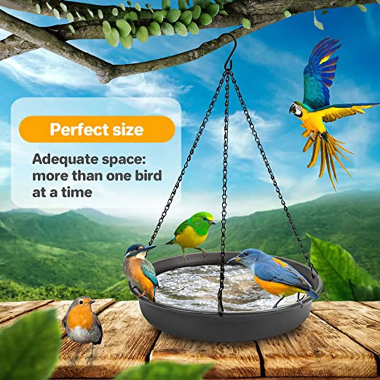 No-EN-Name-Null Outdoor Garden Hanging Black Metal Chains Round Plastic-Resin Small Bird Baths/Colors-Black/Gray/White/Multicolor/Floral/Brown