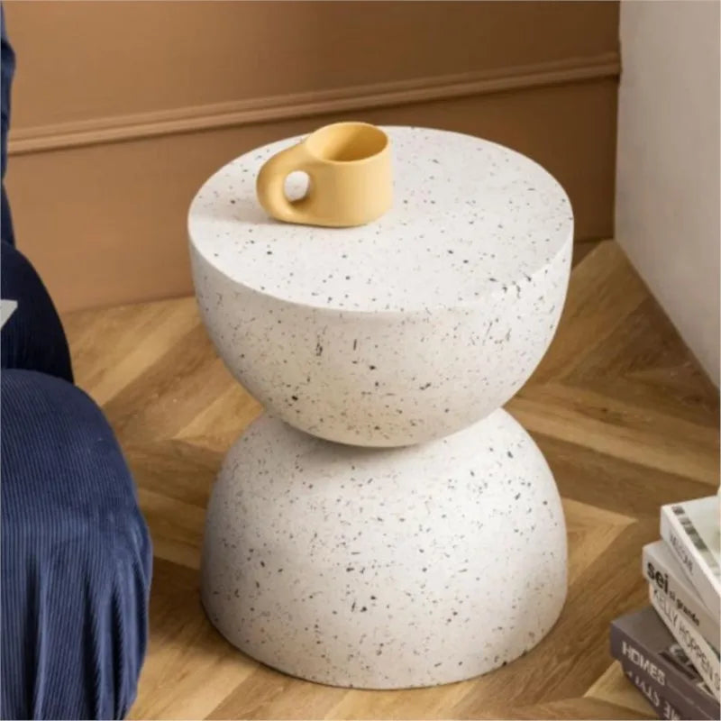 No-EN-Name-Null Modern Small Cream White Polished Flat Top Round Hourglass Shaped Fireproof Scratch-Resistant Magnesia Coffee Tables