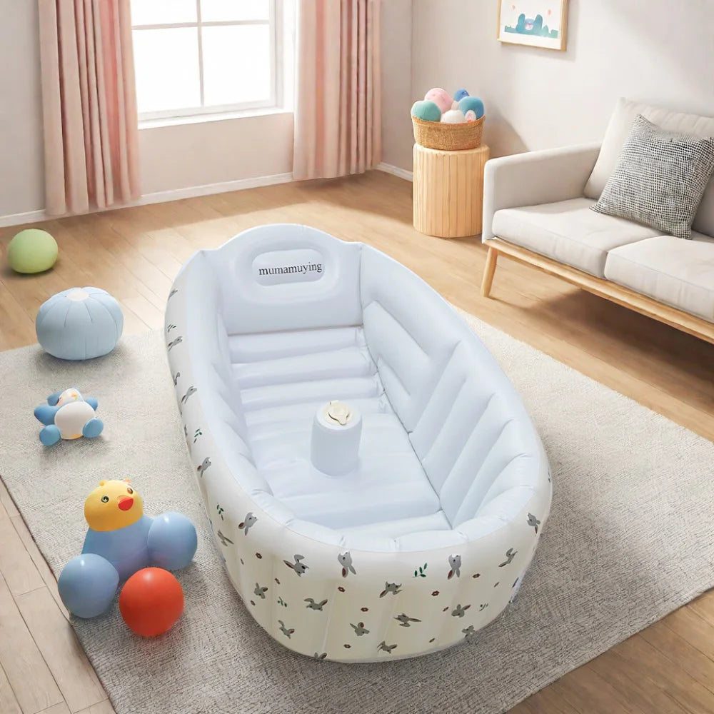 Newborn Babies-Preschooler PVC Plastic Anti-Fall Leakproof Sit-Lie Down Inflatable Bathtubs/Ages: Newborn 0-3 Years Old/Color-Beige/Yellow/Animals