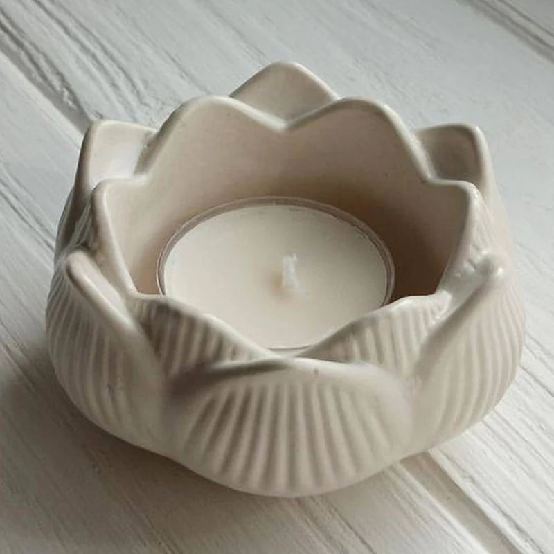 No-EN-Name-Null DIY Small Floral Two Lotus Flower Shaped Tea Light Candleholder White Milky Silicone Craft Molds