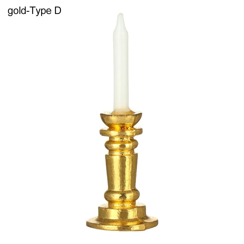No-EN-Name-Null Teens-Adults Miniature Candelabra Gold-Silver Metal Alloy Candle Holders Dollhouse Accessories /18 + Years Old