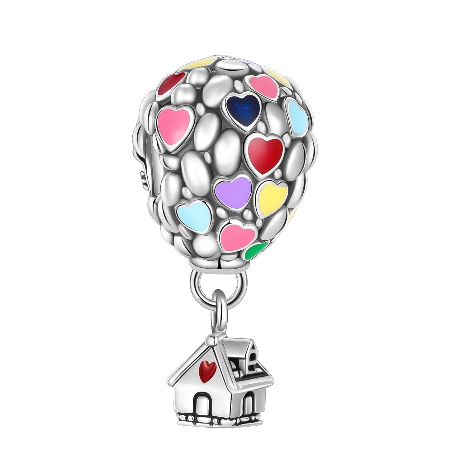 No-EN-Name-Null Women Sterling Silver Enamel Rainbow-Hot Air Balloon Design Fine Imitation Zircon Stone Glass Nuggets Beads Shaped Charms-Pendants/ Colors-Rainbow/Multicolor/Silver/Pink/Animal/Floral