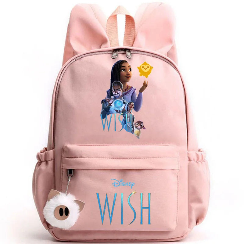 Disney Kids Cute Cartoon Wish Movie Large Waterproof Pink Nylon Fabric School Backpacks