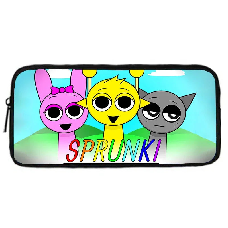 MINISO Kids Waterproof Nylon Fabric 3D Digital Print Cartoon Anime Music Box Sprunky Kids Full Mode Curved Back School Backpacks/Lunch Bag-Pencil Bag/Exterior Pockets/Laptop Compartment/Colors-White/Black/Blue/Multicolor