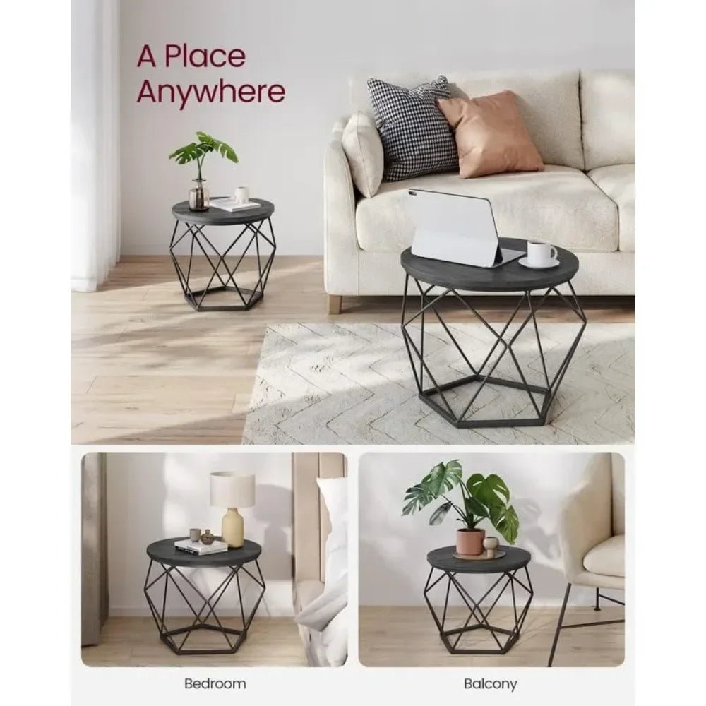 No-EN-Name-Null 2 PCS Rustic Brown Round Wood Top Steel Frame Coffee Table Sets/Colors-Rustic Brown-Black Base/Charcoal Gray-Black Base/White Marble-Black Base/Beige-Black Base/Size:( Large Size) 19.7cm W x 15.7cm H/( Small Size) 15.7cm W x 14.2cm H