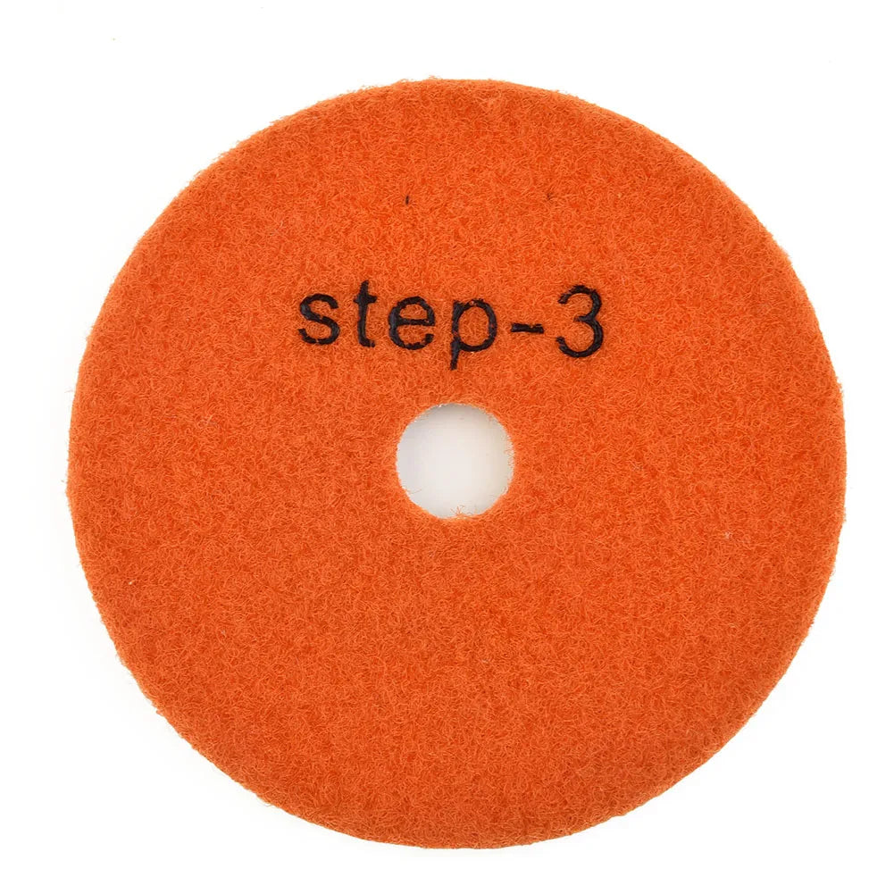 VIBRATITE Wear-Resistant Three-Steps 4 Inch Multicolor Round Shaped Geometric Synthesis Diamond Abrasive Grit Dry-Wet Resin Powder Polishing Pads