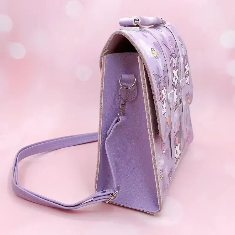 MINISO Kids Exterior Front Pocket-Two Snaps Pockets Pink Waterproof Oxford Fabric Cute Cartoon Hello Kitty Design Zipper Curved Softback Canvas Lining Single Compartment Shoulder Strap-Handle School Backpacks/Colors-Pink/Purple/Blue/Multicolor
