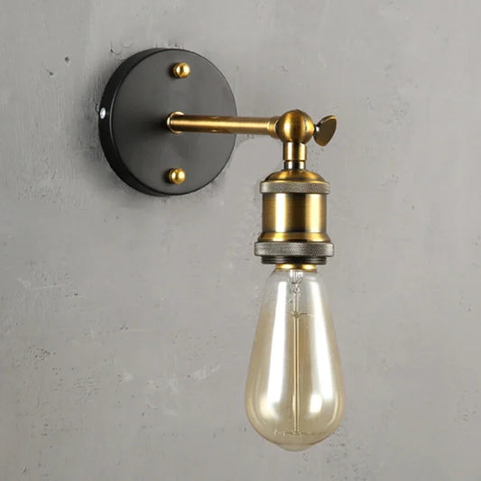 Industrial Black Iron Shadeless Downward Single Head Wall Mounted Halogen Bulb Lamps/Bulb Cap Type E27