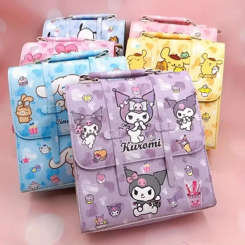 MINISO Kids Exterior Front Pocket-Two Snaps Pockets Pink Waterproof Oxford Fabric Cute Cartoon Hello Kitty Design Zipper Curved Softback Canvas Lining Single Compartment Shoulder Strap-Handle School Backpacks/Colors-Pink/Purple/Blue/Multicolor