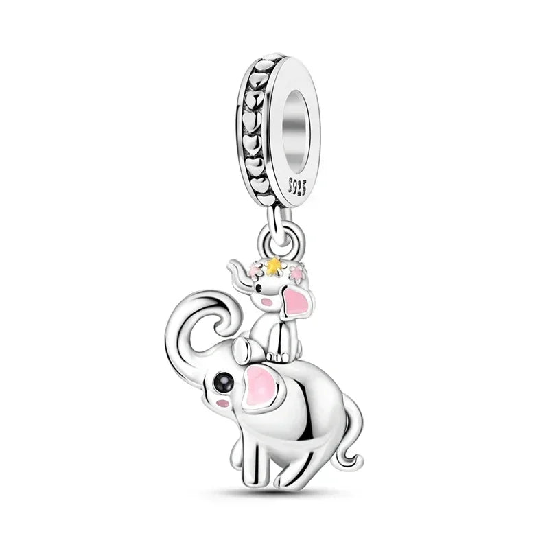 No-EN-Name-Null Women Sterling Silver Enamel Rainbow-Hot Air Balloon Design Fine Imitation Zircon Stone Glass Nuggets Beads Shaped Charms-Pendants/ Colors-Rainbow/Multicolor/Silver/Pink/Animal/Floral