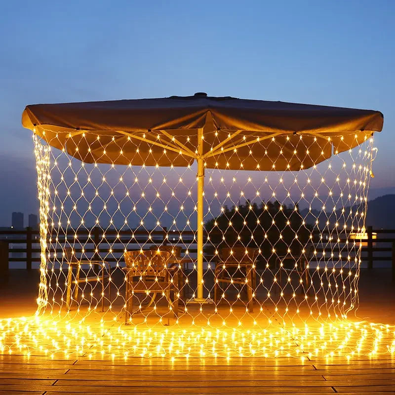 Outdoor-Indoor Plastic Body Solar-Powered Remote Control Dimmable Waterproof Multicolor Holiday LED Net Mesh Warm White Light Ropes-Garland String Lights/Colors-Multicolor/White/Blue