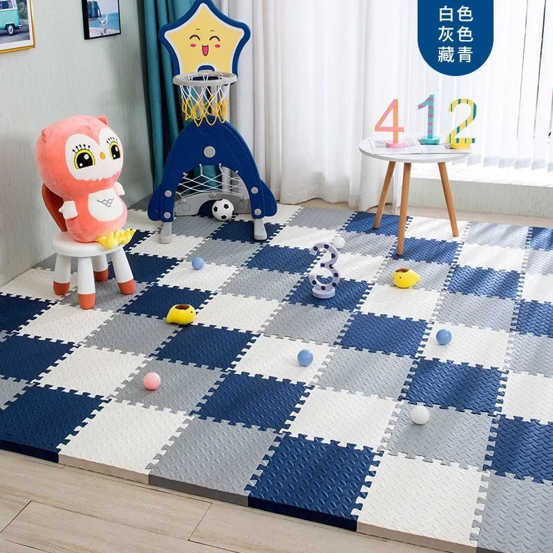 12 PCS Set EVA Waterproof Non-Toxic Flexible Soft Foam Interlocking Squares Tile Playmats/Ages: Newborn 0-3 Years-Older/Colors-Blue/Pink/Yellow/Multicolor/Geometric