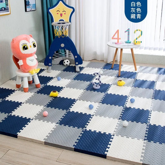 12 PCS Set EVA Waterproof Non-Toxic Flexible Soft Foam Interlocking Squares Tile Playmats/Ages: Newborn 0-3 Years-Older/Colors-Blue/Pink/Yellow/Multicolor/Geometric
