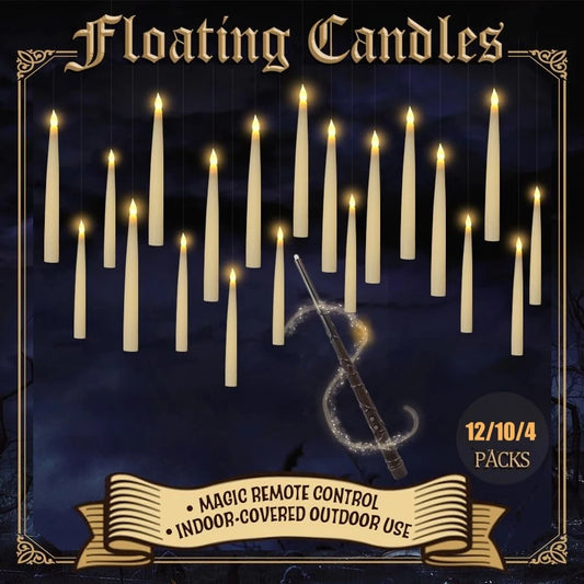 10-12 PCS Set Round Cylindrical Shape White Flashing Floating Flickering Magic Show Trick Wand Remote Control Hanging Candles /10-12 Hooks/1 -20M Fishing Line/ Colors-White/Black/
