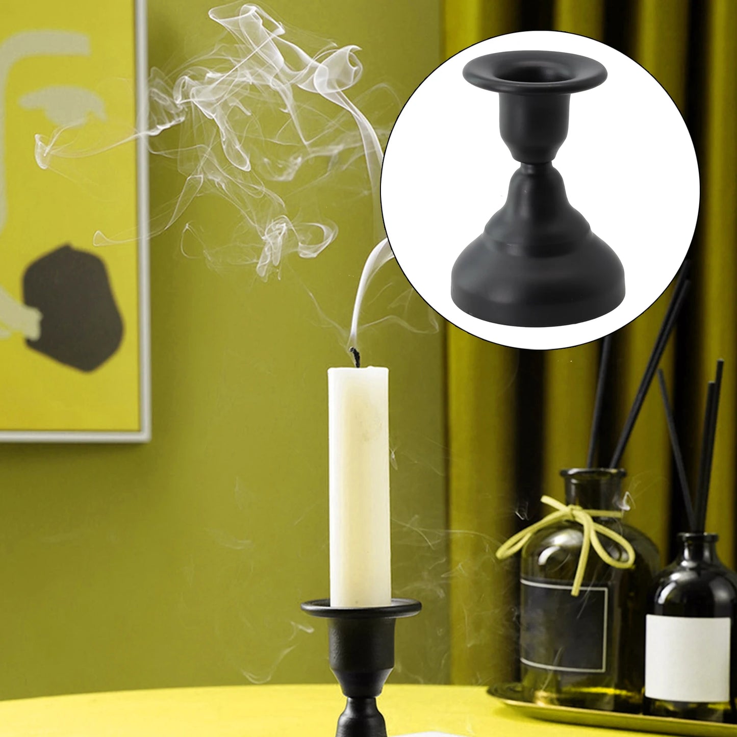 No-EN-Name-Null Vintage Retro Unbreakable Rust-Less Gold-Black Round Shaped Metal Weighted Plate Candlestick Holders