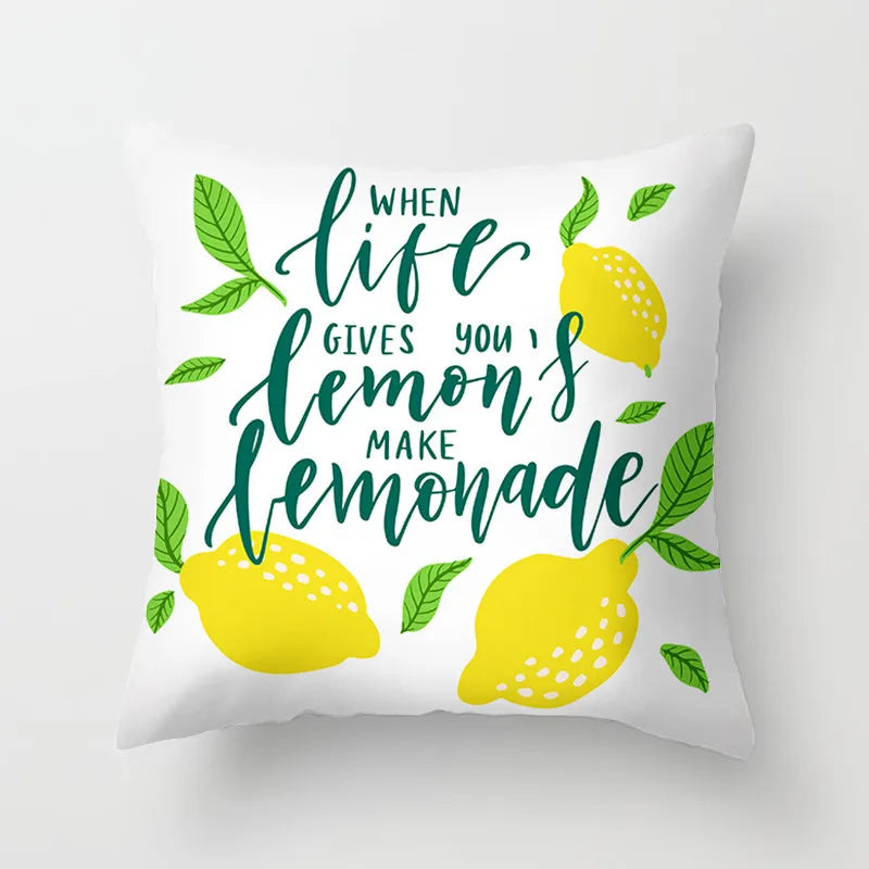 No-EN-Name-Null Modern Soft Plush Peach-Skin Polyester Fabric One-Sided Printed Square Decorative Lemon Pillowcases/Colors-Floral/Yellow/White/Green/Striped/Multicolor/Machine Washable /Ironing Instructions