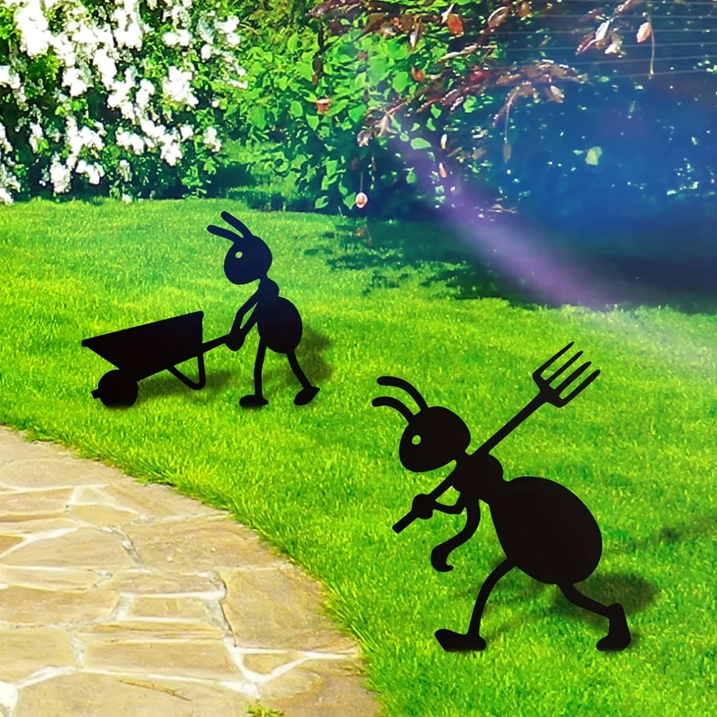 NULL Outdoor Art Deco Black Iron Metal Mounting Ants Working Grass Lawn Garden Sculpture Ornaments