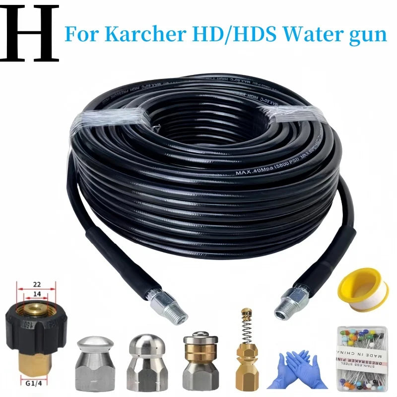 DUTRIEUX Outdoor Black High-Pressure Cleaning Non-Twisting Detachable Brass-Aluminum Alloy Connectors White Plastic Silver Stainless Steel Nozzles Sewer Drainage Cleaning Air Pneumatic Hoses