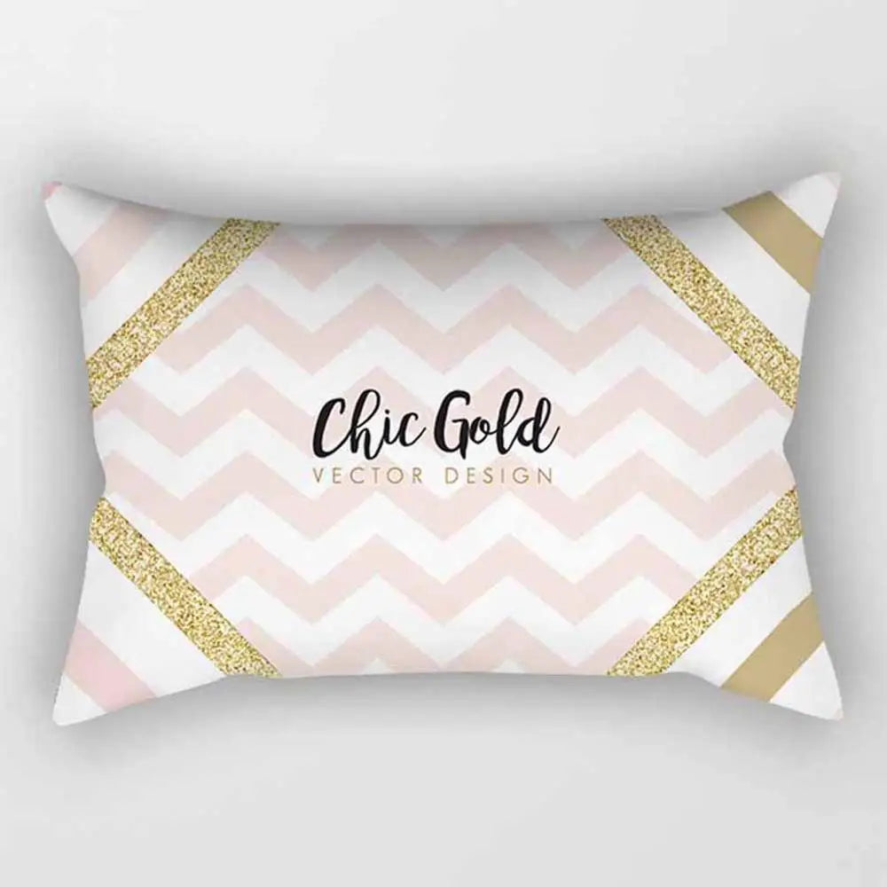 No-EN-Name-Null Modern Rectangle Single-Sided Pattern Pink Geometric Striped Polyester Peach Skin Fabric Pillowcases/Size: 30 cm X 50 cm (12 inches X 20 inches)/Colors-Striped/Geometric/Gold/Animal/White